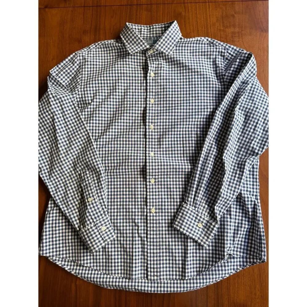Polo Ralph Lauren Men's Navy and White Gingham Button-Down Shirt - Size XL